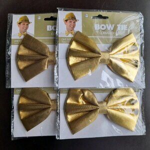 🎩👔  Lot of 4 Gold Bow Ties – Shiny Party Costume or Formal Dress Accessory